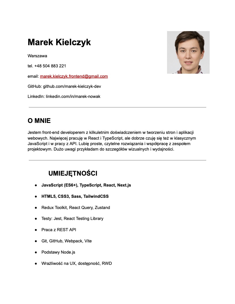 CV przed transformacją